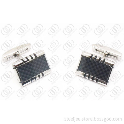 Silver Shiny Fashion Carbon Fiber Cuff Link Jewelry For Men